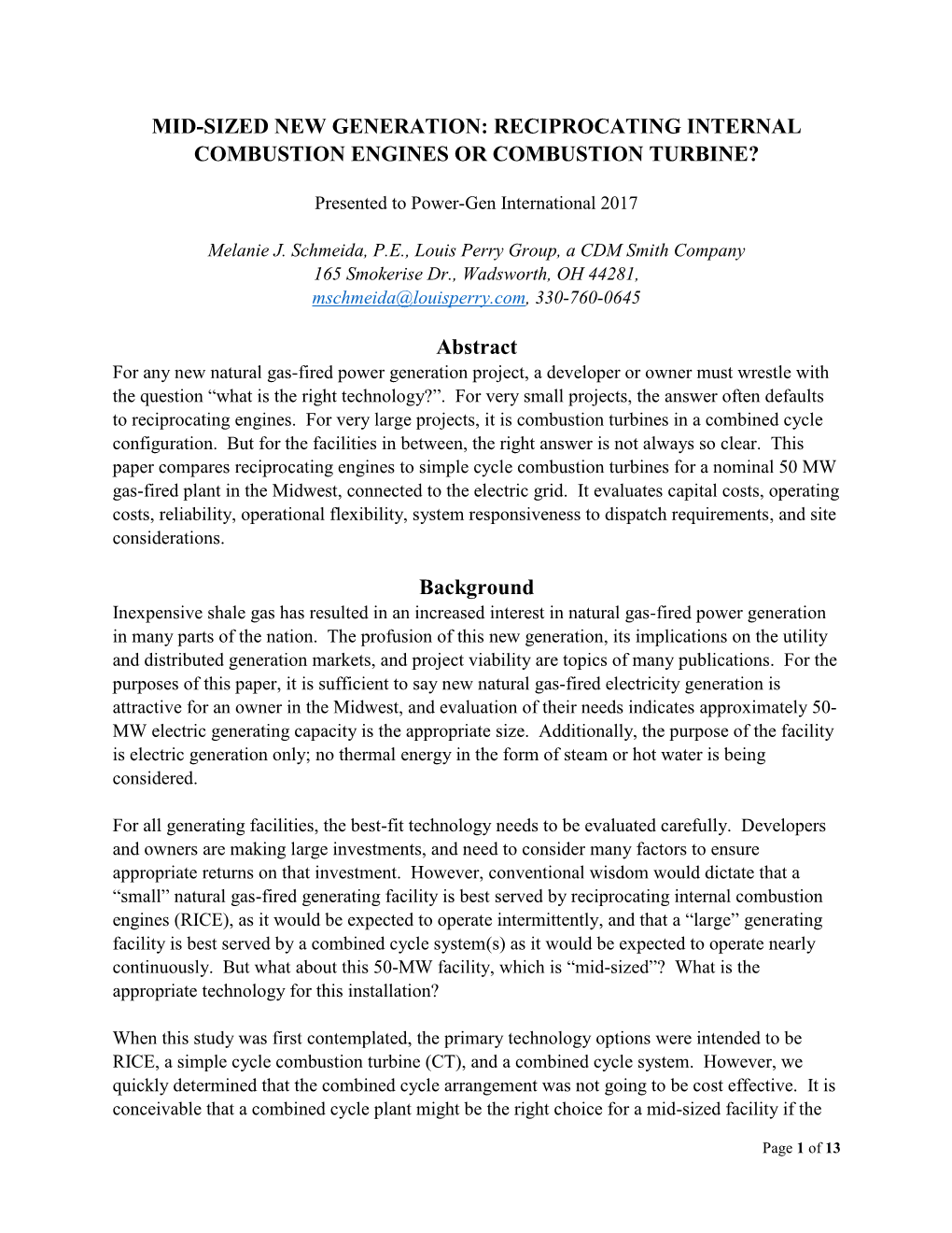 Mid-Sized New Generation: Reciprocating Internal Combustion Engines Or Combustion Turbine?