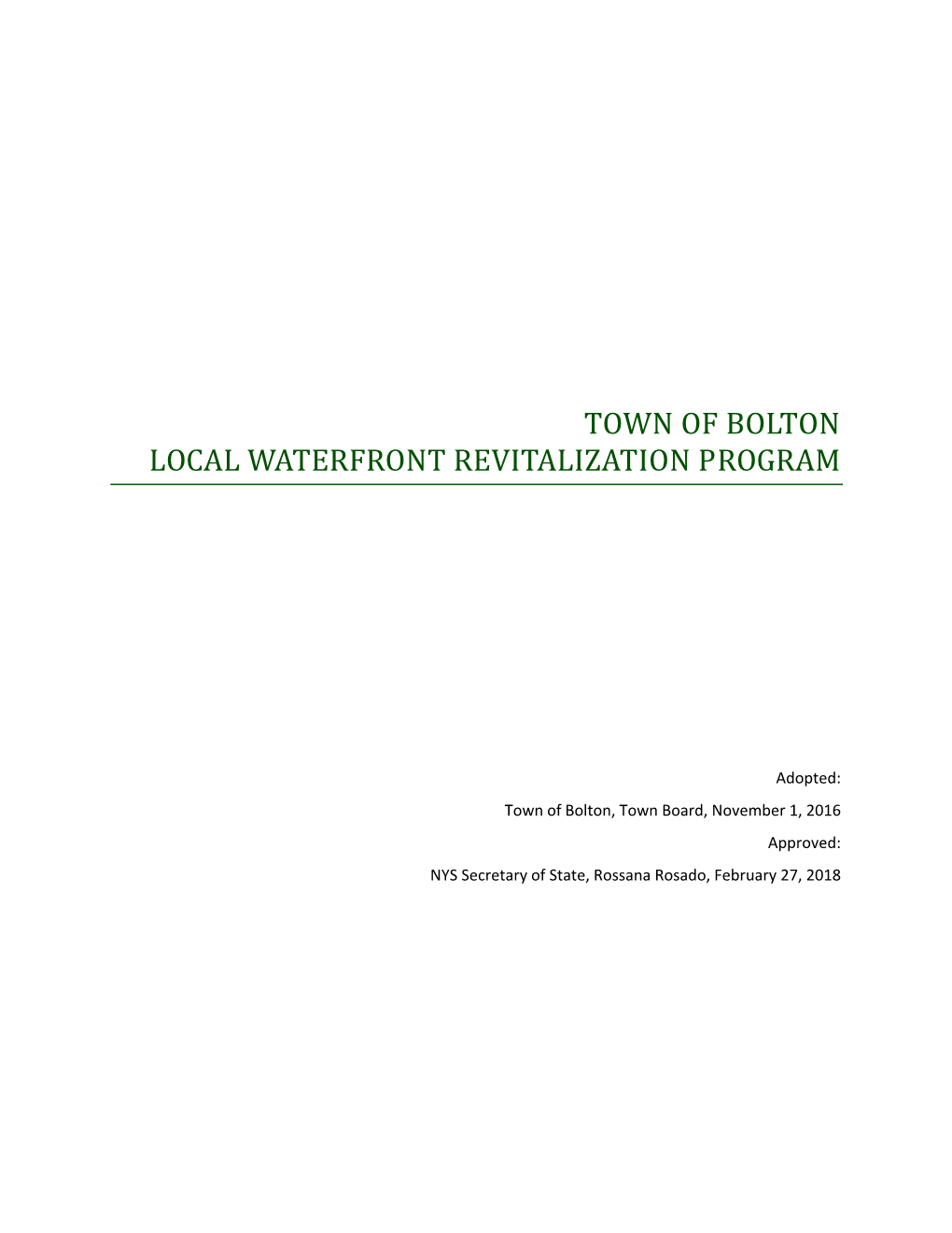 Town of Bolton Local Waterfront Revitalization Program