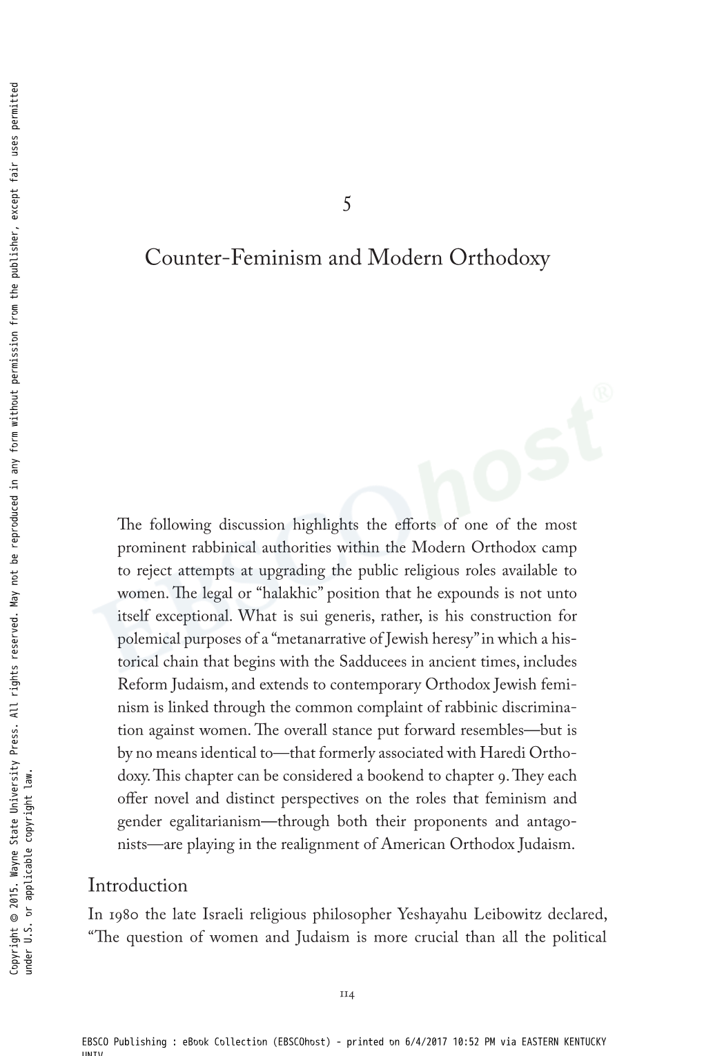 5 Counter-Feminism and Modern Orthodoxy