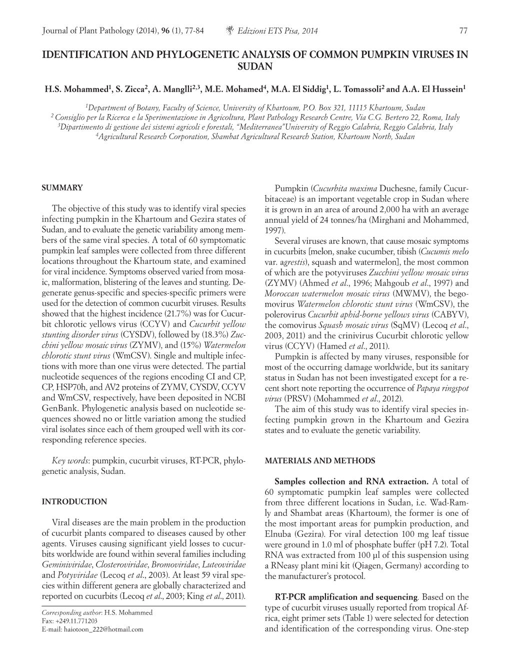 Identification and Phylogenetic Analysis of Common Pumpkin Viruses in Sudan