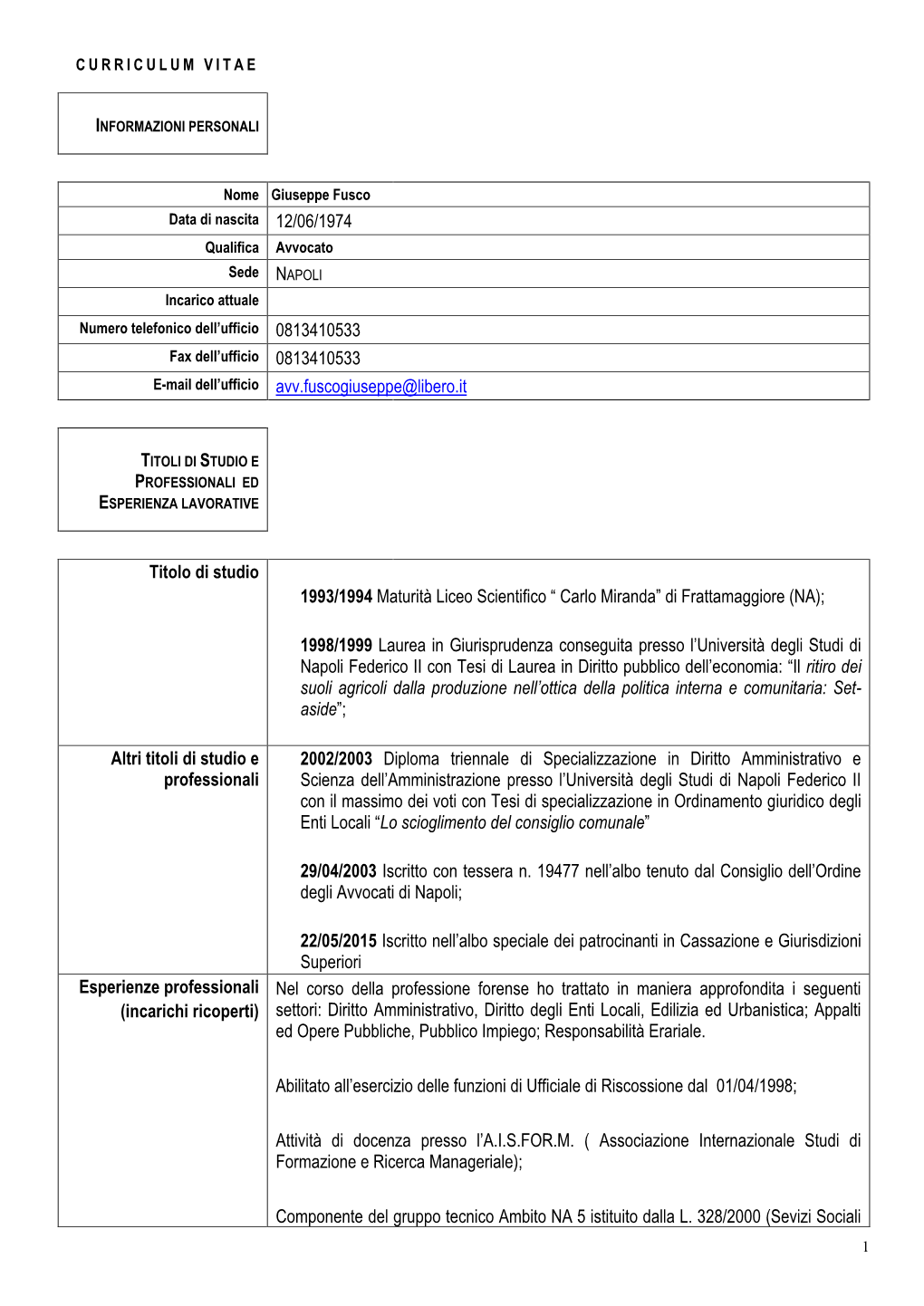 Formato Europeo Per Il Curriculum Vitae