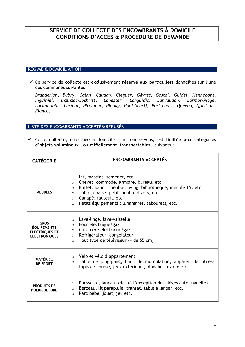 Service De Collecte Des Encombrants À Domicile Conditions D'accès