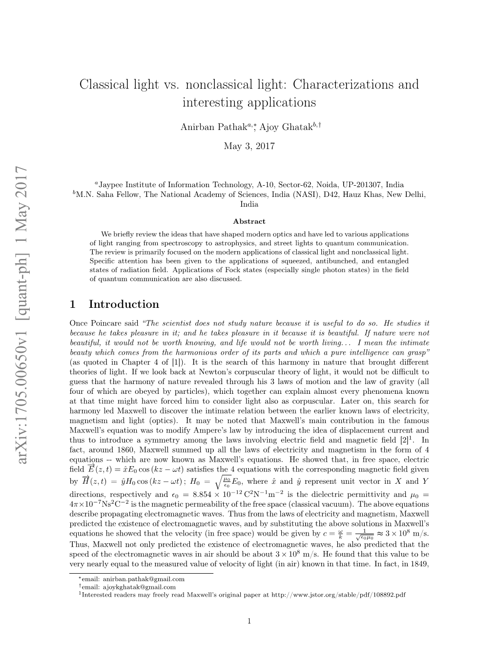 Arxiv:1705.00650V1 [Quant-Ph] 1 May 2017