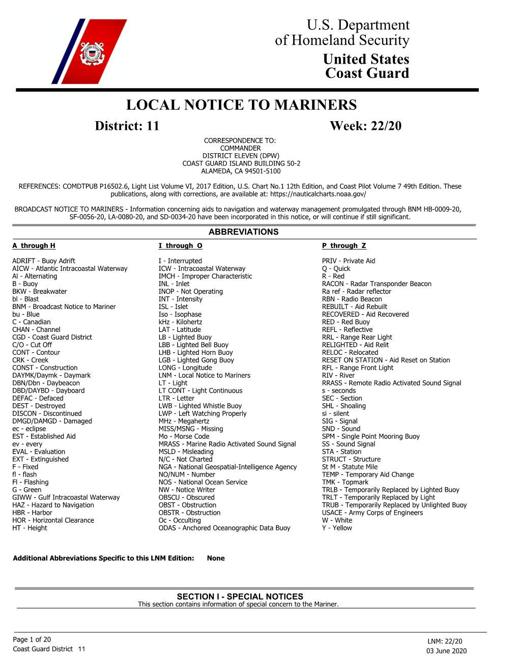Local Notice to Mariners Lnm11222020