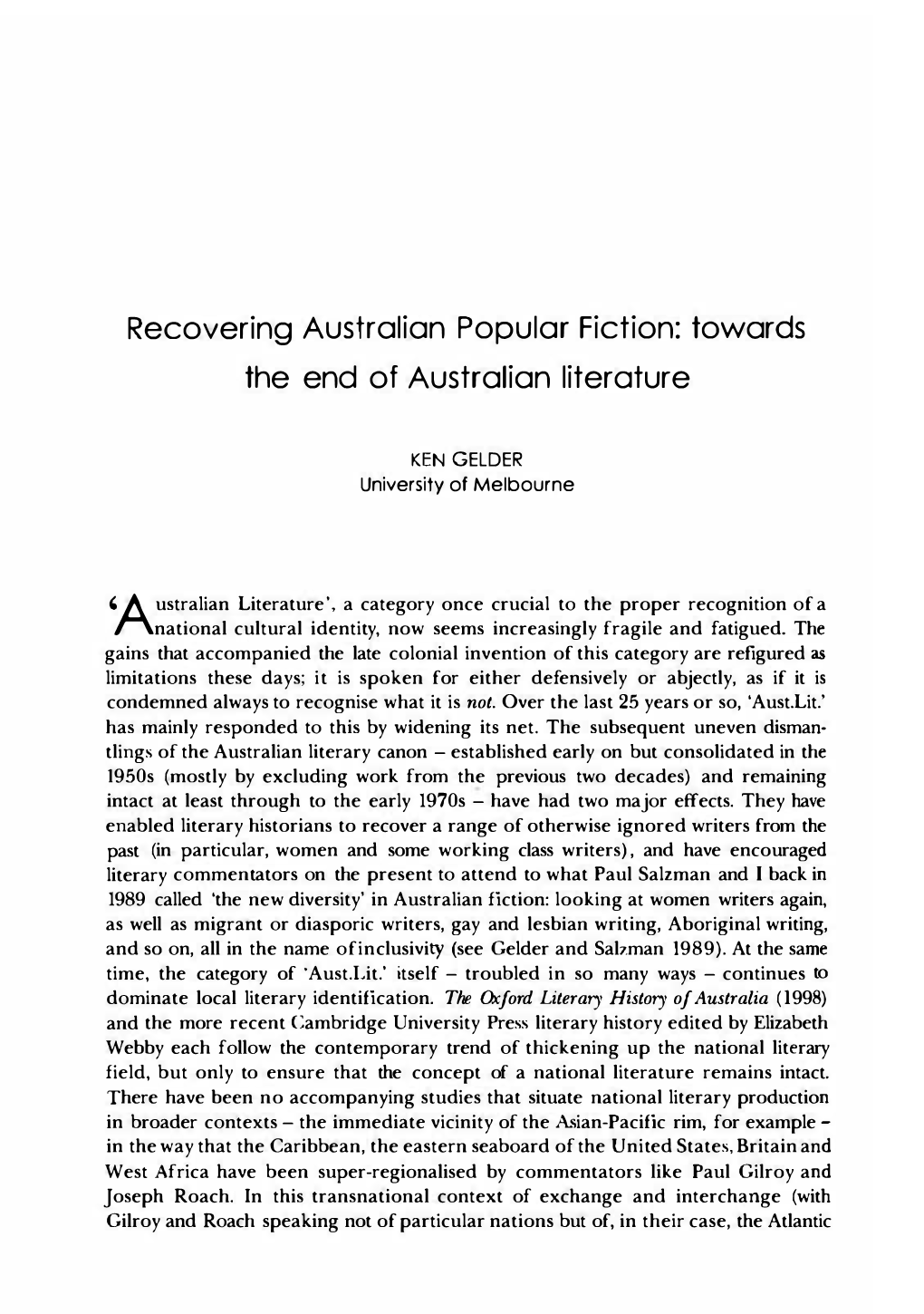 Recovering Australian Popular Fiction: Towards