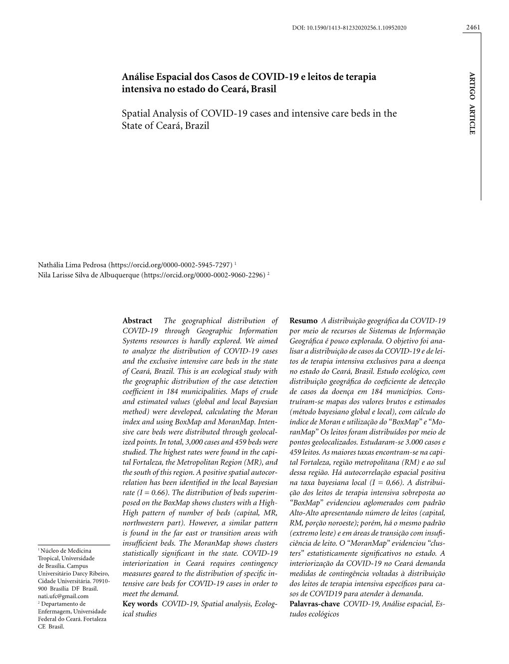 Spatial Analysis of Covid-19 Cases and Intensive Care Beds in the State