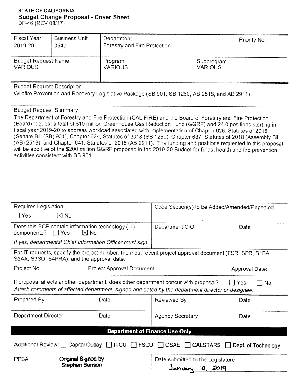 Budget Change Proposal - Cover Sheet DF-46(REV 08/17)