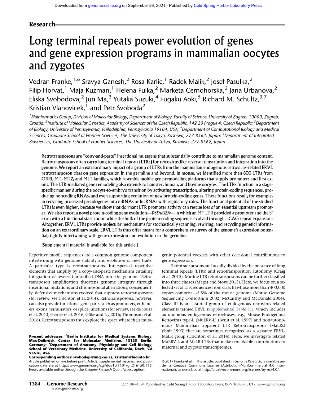 Long Terminal Repeats Power Evolution of Genes and Gene Expression Programs in Mammalian Oocytes and Zygotes