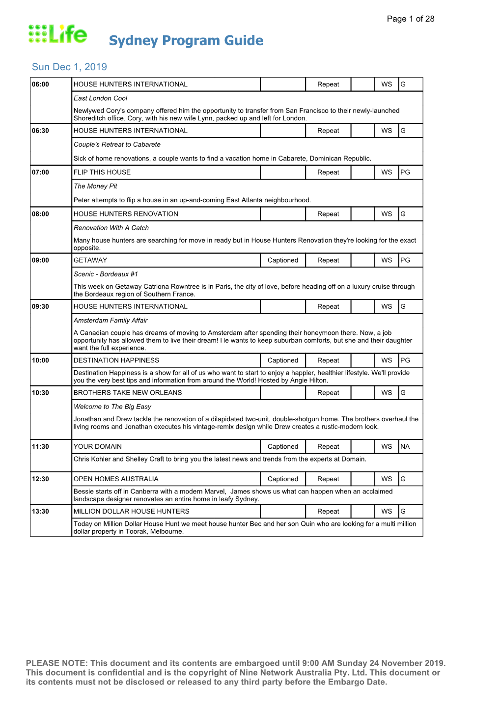 Sydney Program Guide