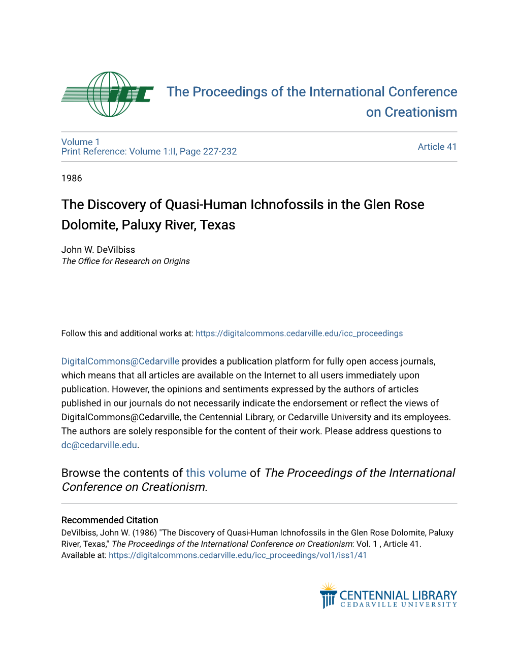 The Discovery of Quasi-Human Ichnofossils in the Glen Rose Dolomite, Paluxy River, Texas