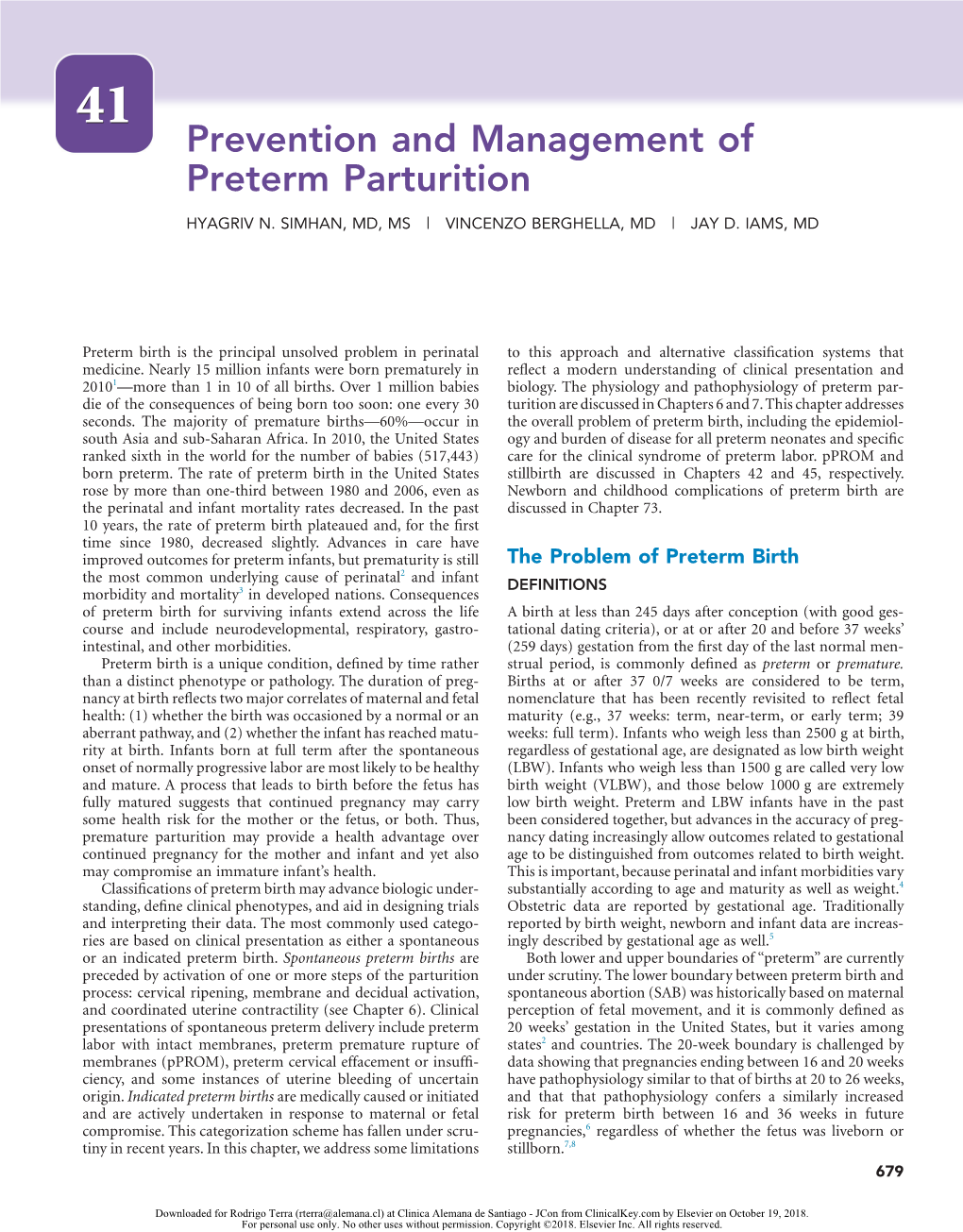 Prevention and Management of Preterm Parturition