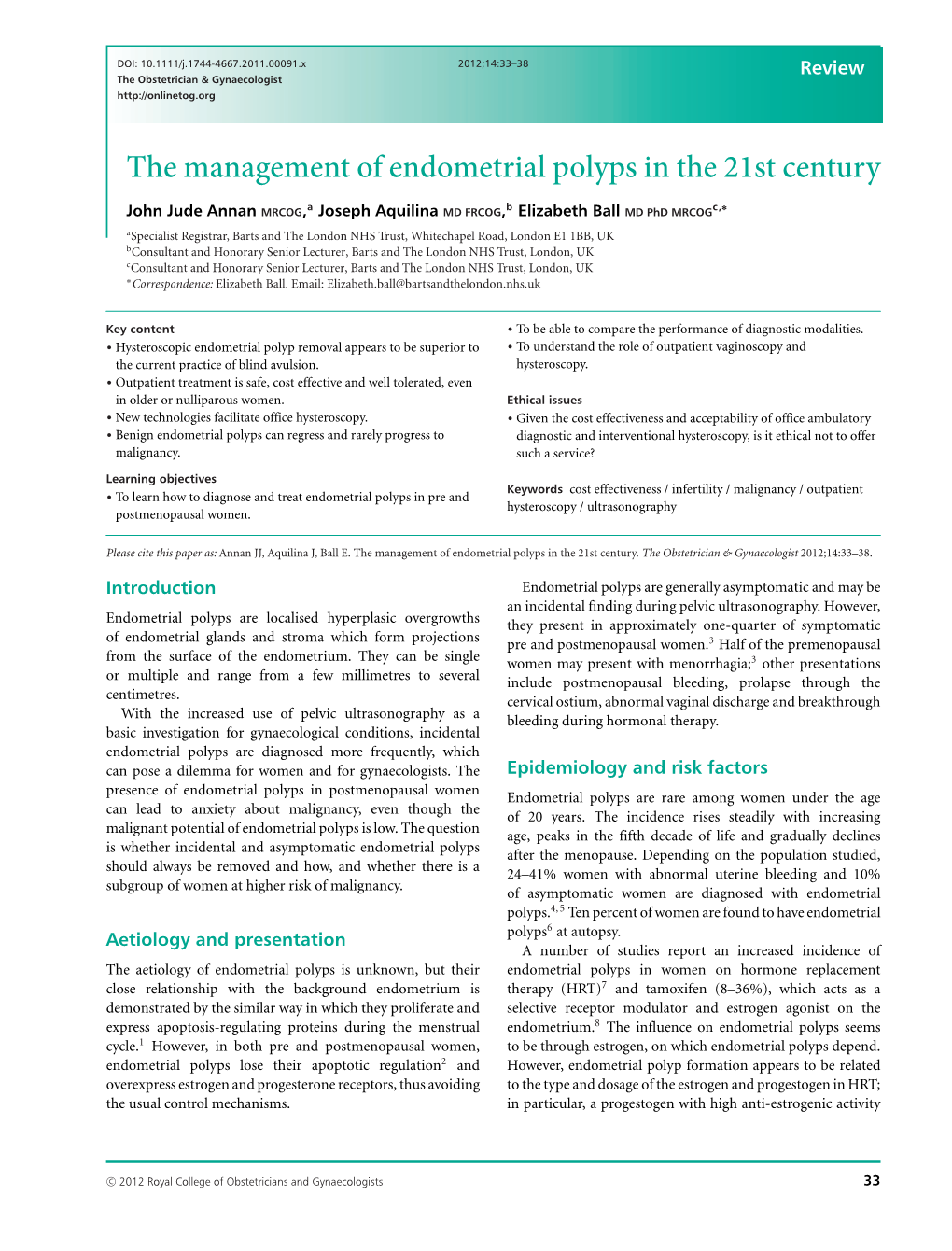 The Management of Endometrial Polyps in the 21St Century