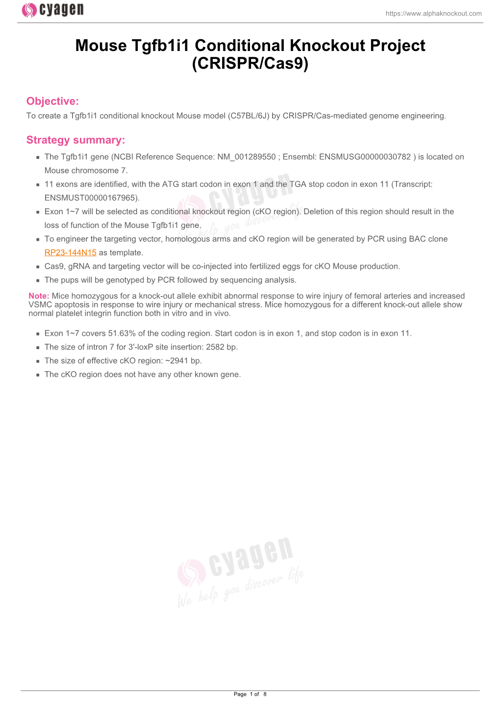 Mouse Tgfb1i1 Conditional Knockout Project (CRISPR/Cas9)