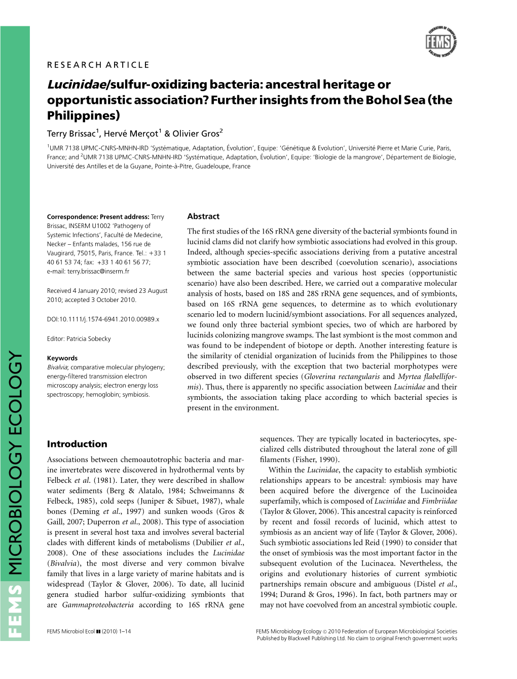 Lucinidaesulfuroxidizing Bacteria: Ancestral Heritage Or Opportunistic