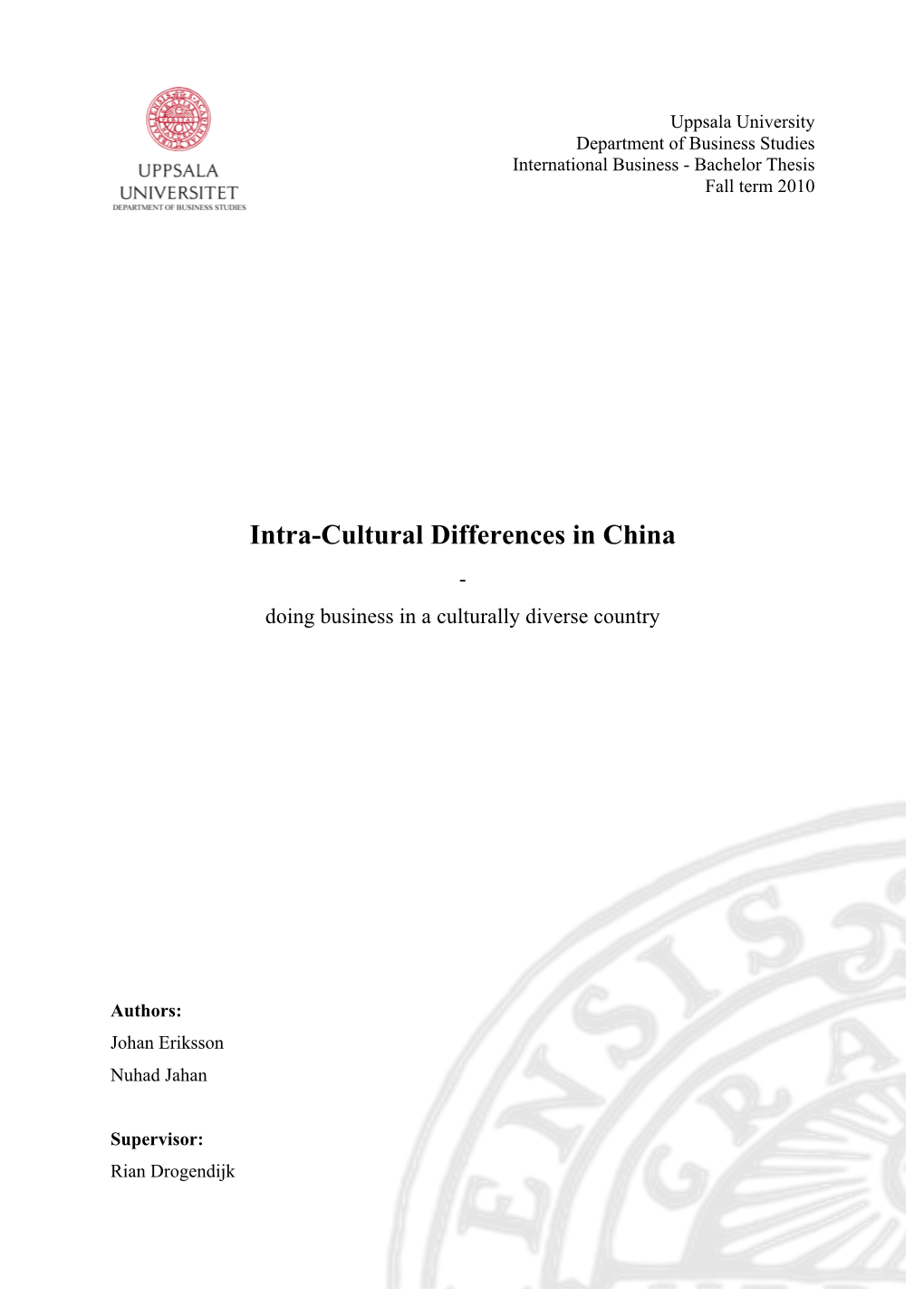 Intra-Cultural Differences in China - Doing Business in a Culturally Diverse Country