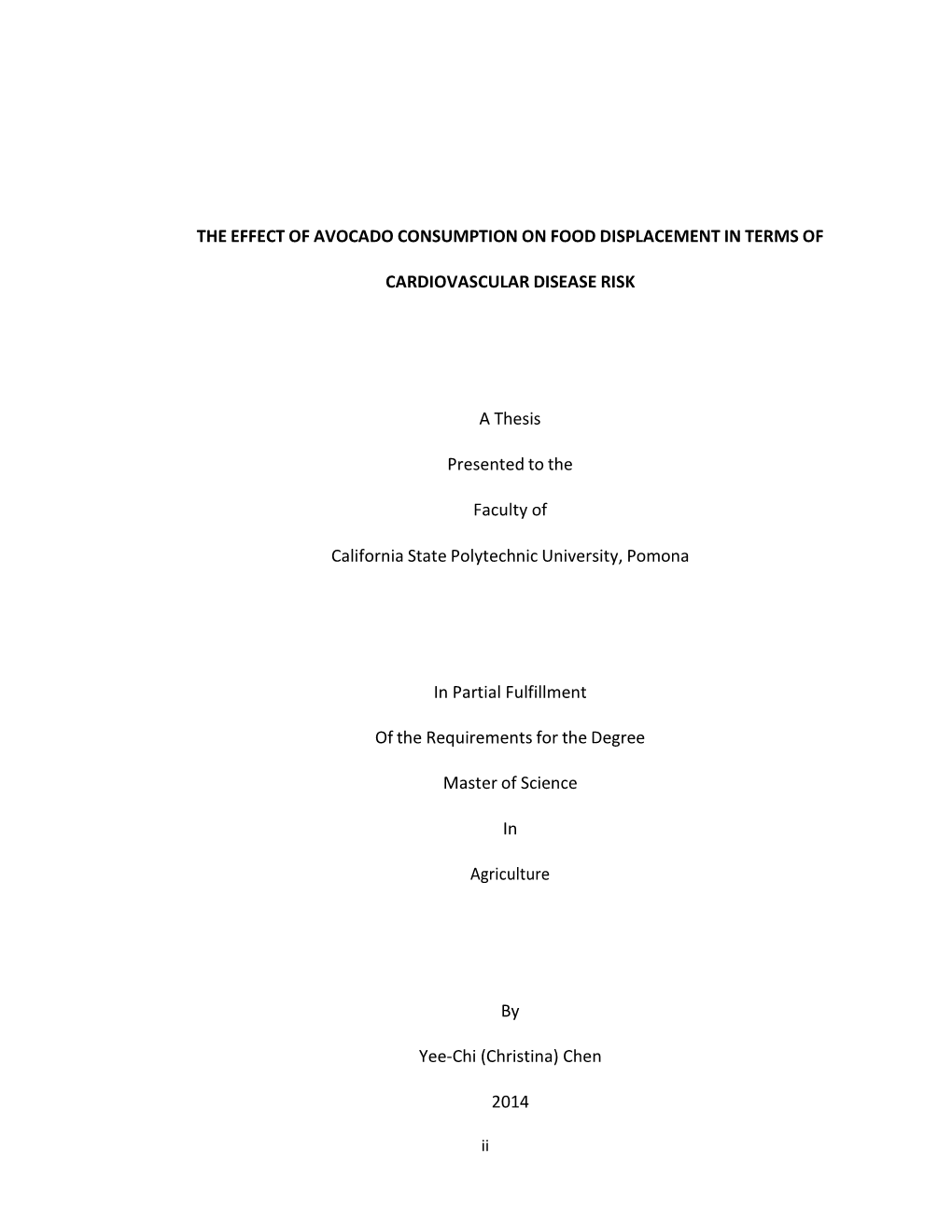 The Effect of Avocado Consumption on Food Displacement in Terms Of