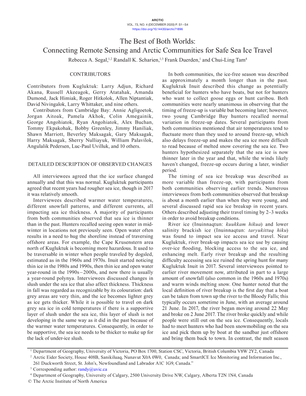 The Best of Both Worlds: Connecting Remote Sensing and Arctic Communities for Safe Sea Ice Travel Rebecca A