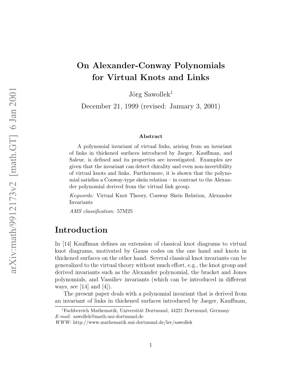 On Alexander-Conway Polynomials for Virtual Knots and Links