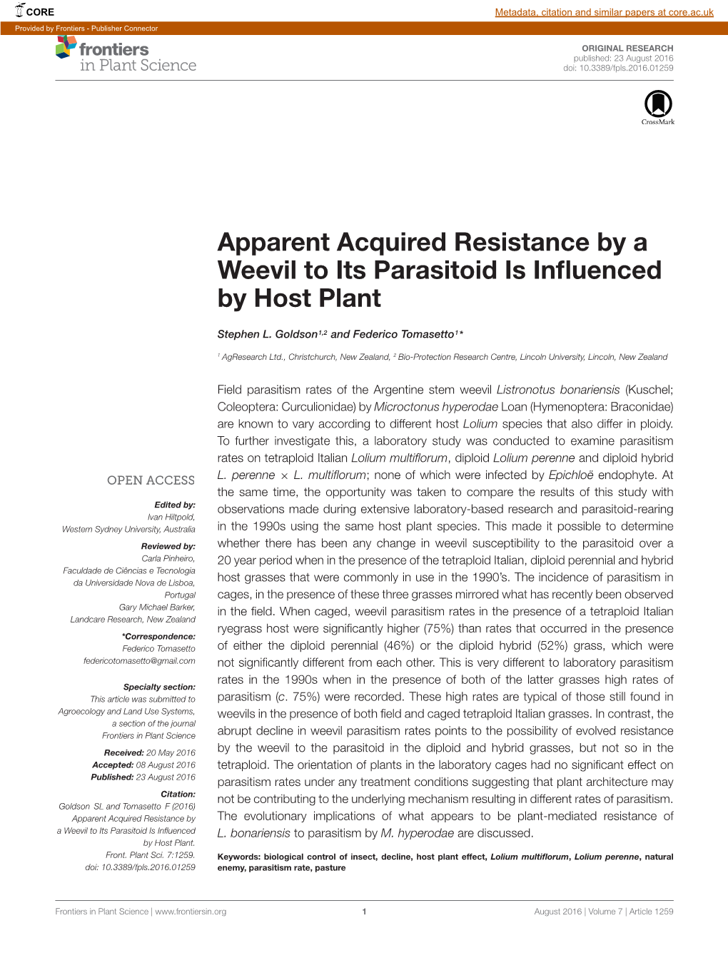 Apparent Acquired Resistance by a Weevil to Its Parasitoid Is Influenced