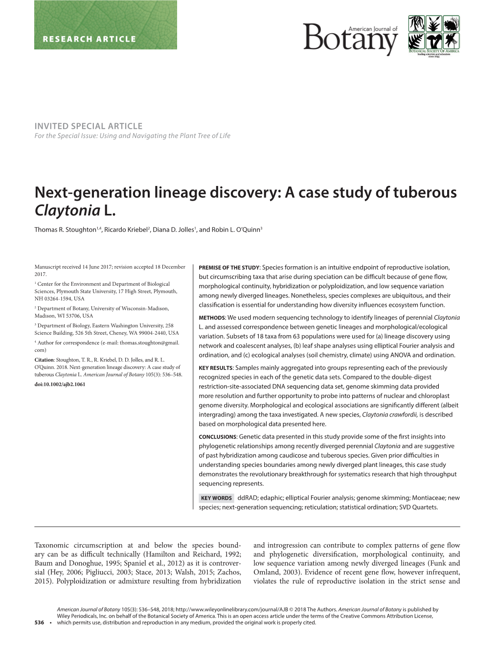 Generation Lineage Discovery: a Case Study of Tuberous Claytonia L