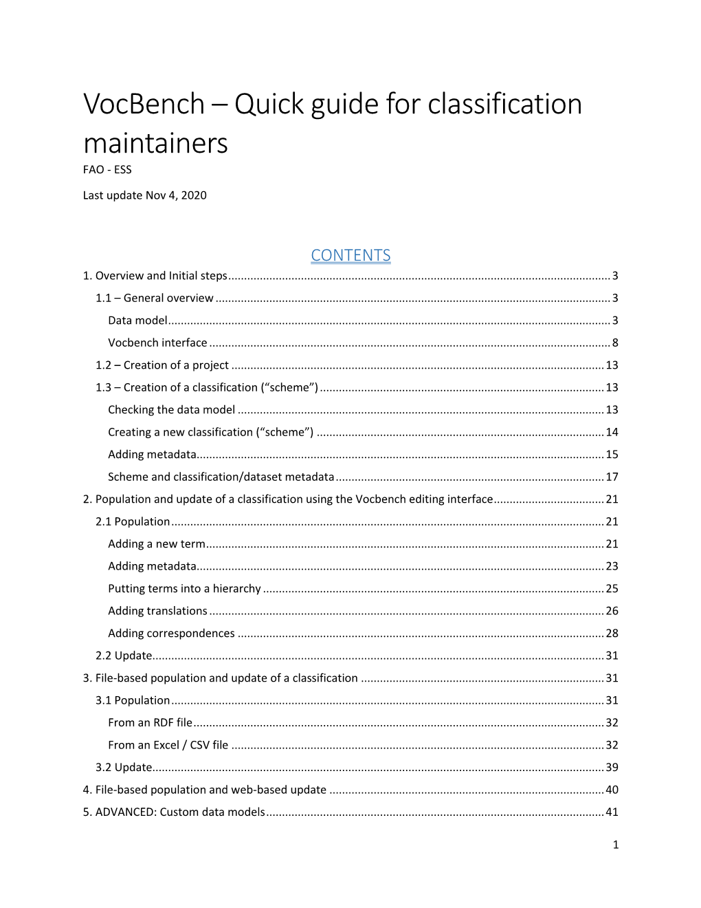 Vocbench – Quick Guide for Classification Maintainers FAO - ESS