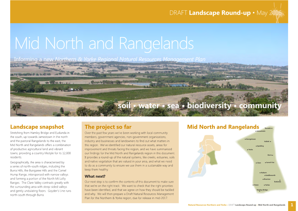 Mid North and Rangelands Informing a New Northern & Yorke Regional Natural Resources Management Plan