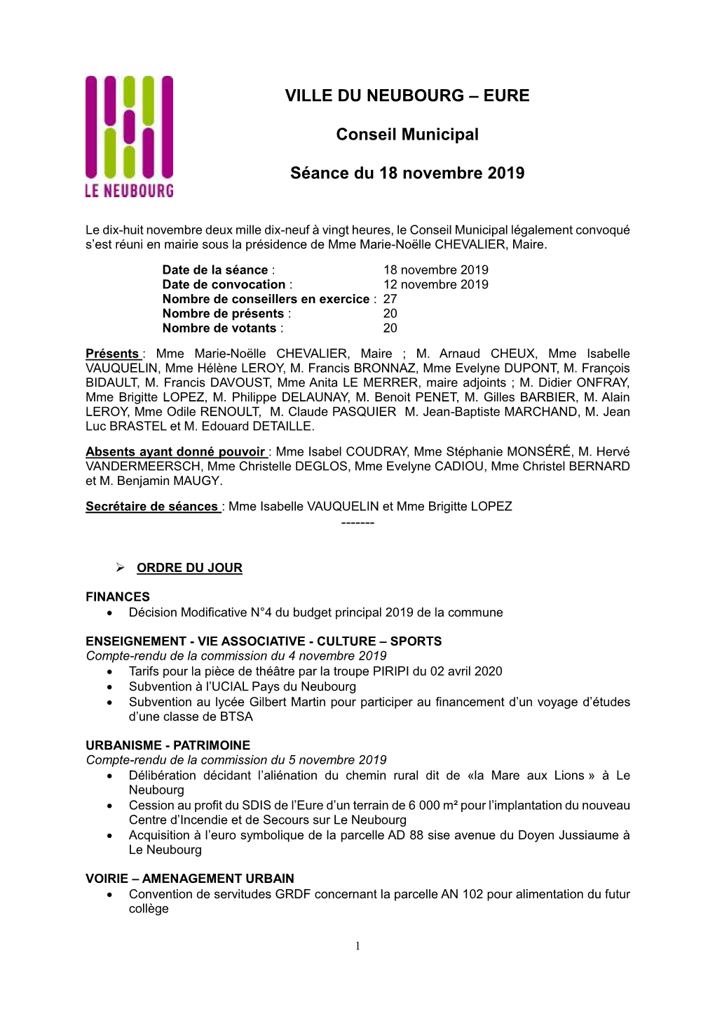 EURE Conseil Municipal Séance Du 18 Novembre