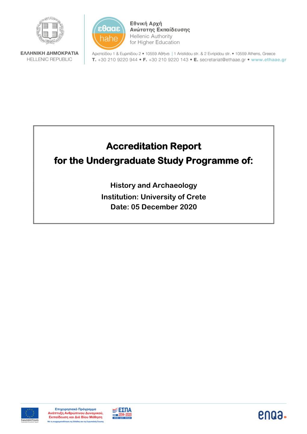 Accreditation Report for the Undergraduate Study Programme Of