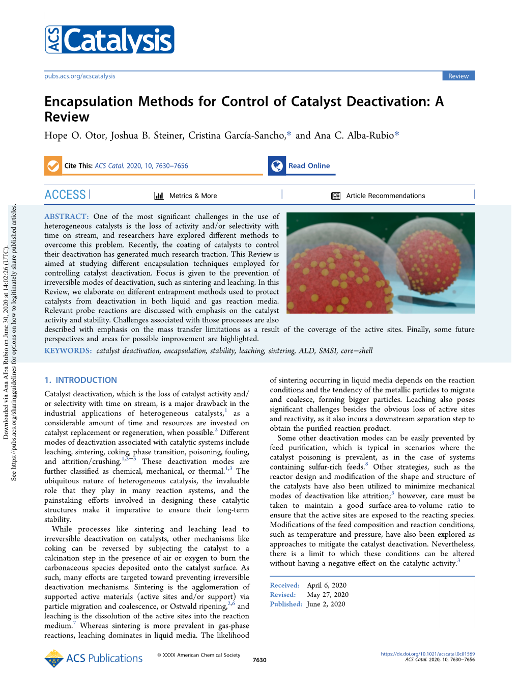 Encapsulation Methods for Control of Catalyst Deactivation: a Review Hope O