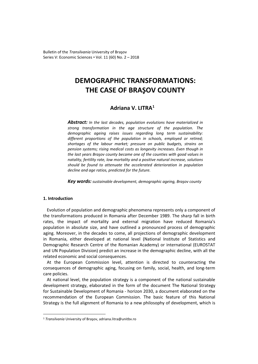 Demographic Transformations: the Case of Braşov County
