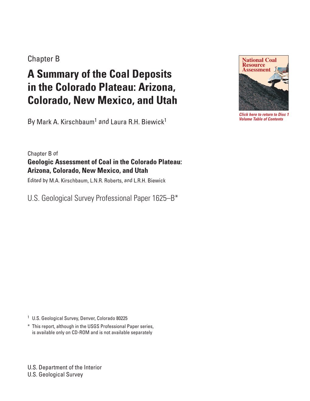 A Summary of the Coal Deposits in the Colorado Plateau: Arizona, Colorado, New Mexico, and Utah