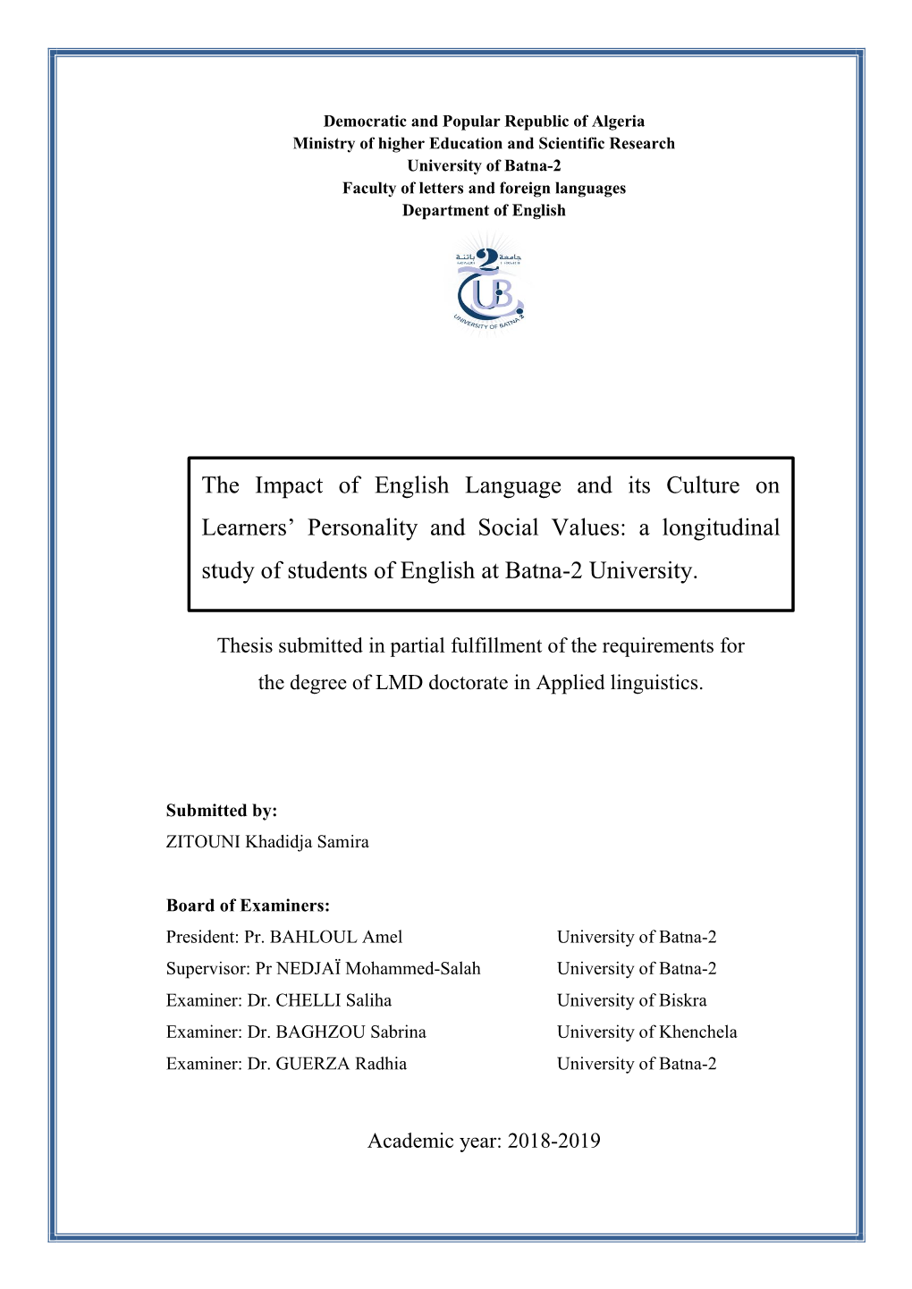 The Impact of English Language and Its Culture on Learners' Personality