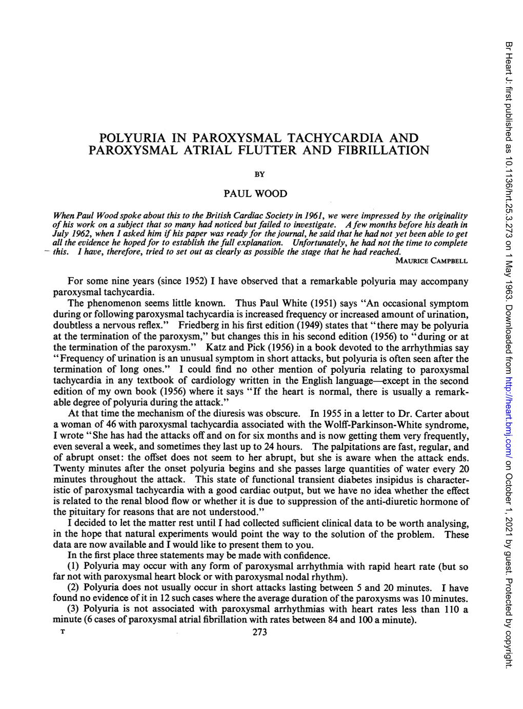 Polyuria in Paroxysmal Tachycardia and Paroxysmal Atrial Flutter and Fibrillation