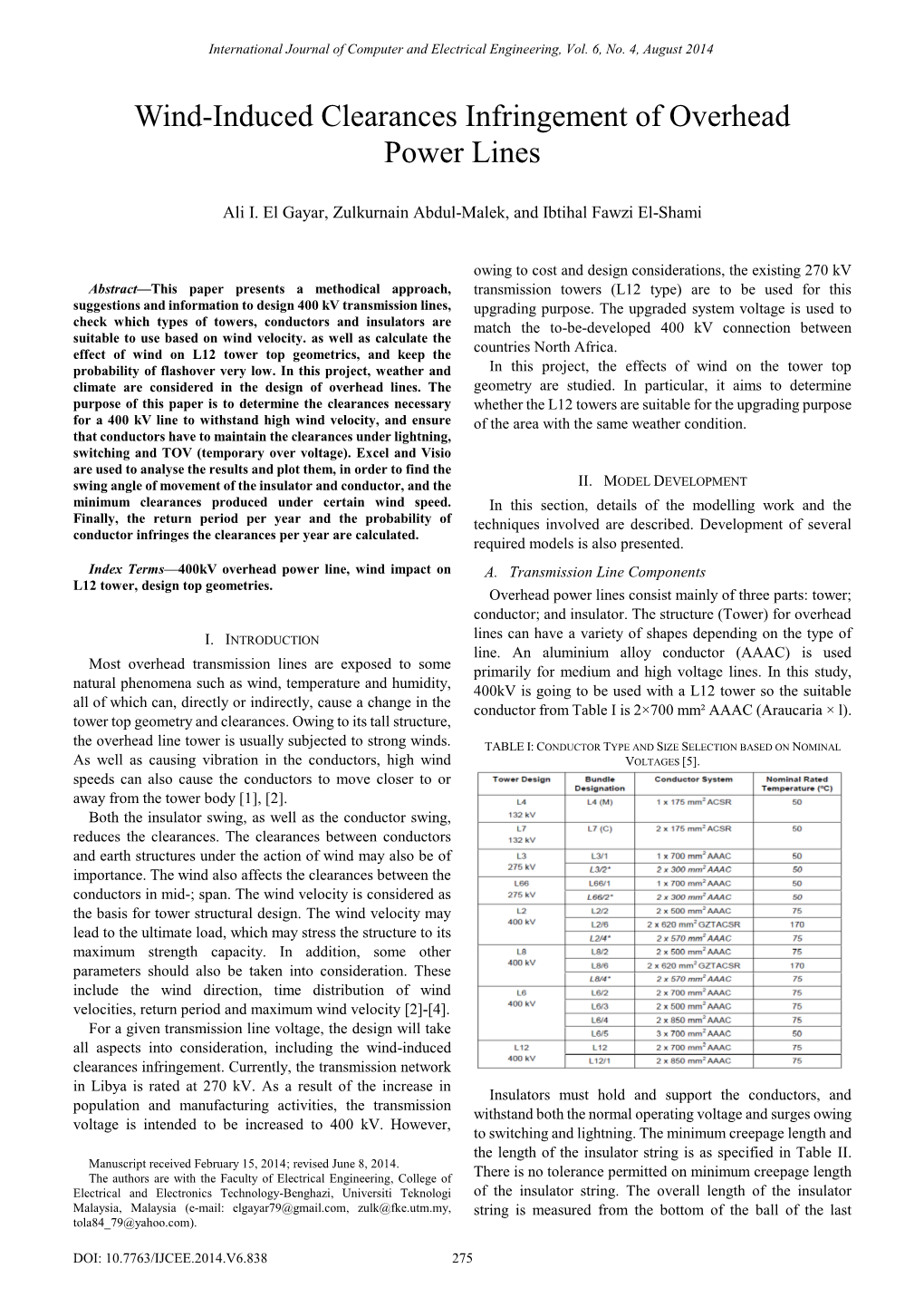 Wind-Induced Clearances Infringement of Overhead Power Lines