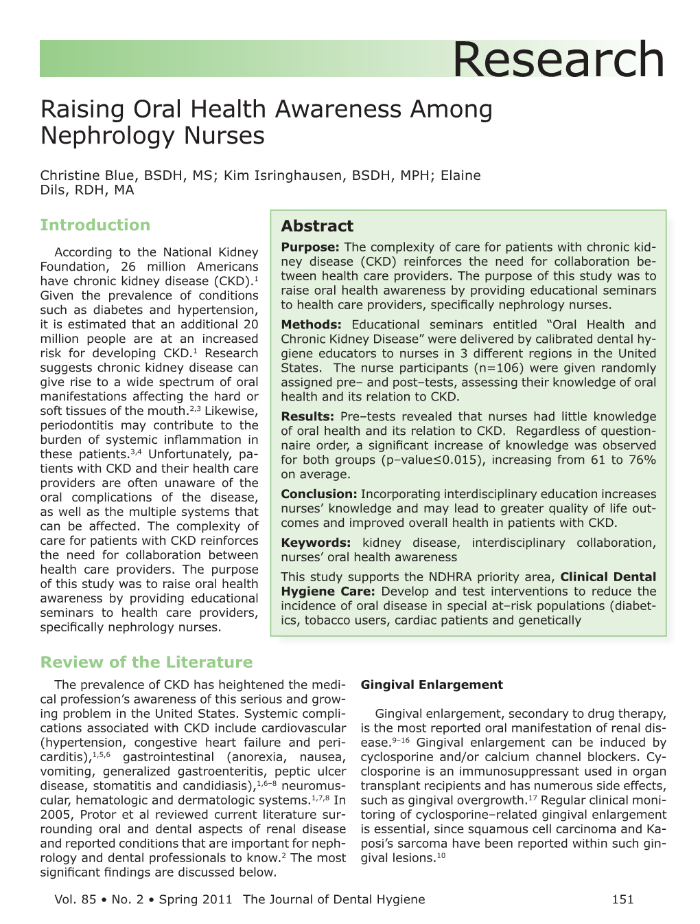 Research Raising Oral Health Awareness Among Nephrology Nurses