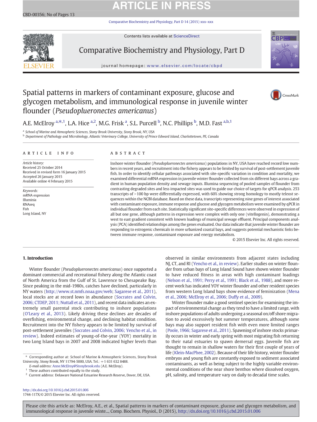 Spatial Patterns in Markers of Contaminant Exposure, Glucose And