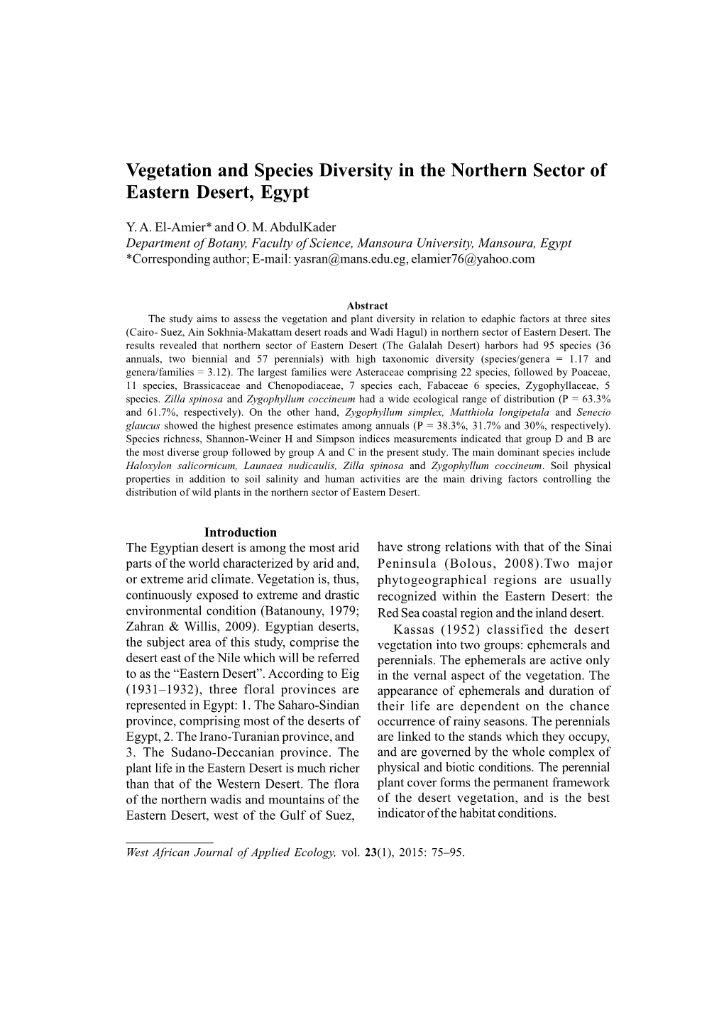 Vegetation and Species Diversity in the Northern Sector 77