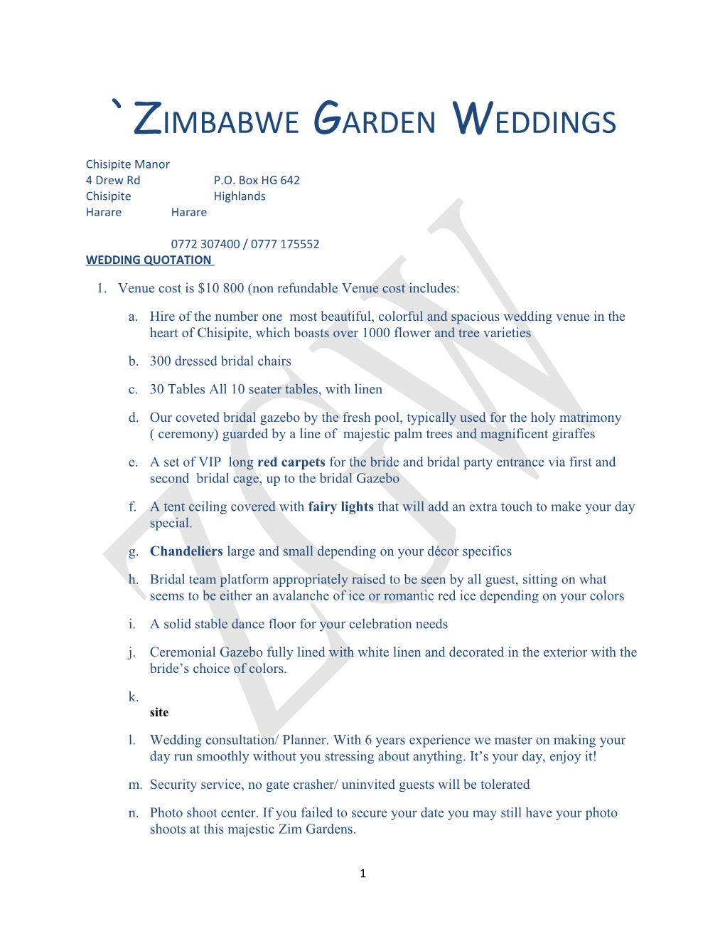 Zimbabwe Garden Weddings