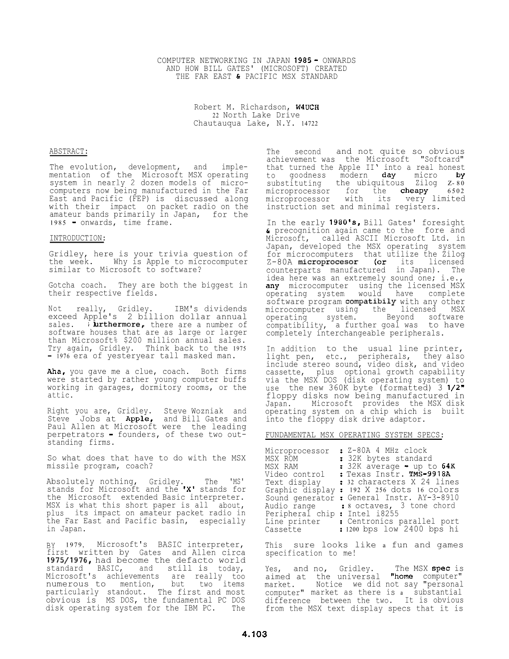 Computer Networking in Japan 1985 - Onwards and How Bill Gates' (Microsoft) Created the Far East & Pacific Msx Standard