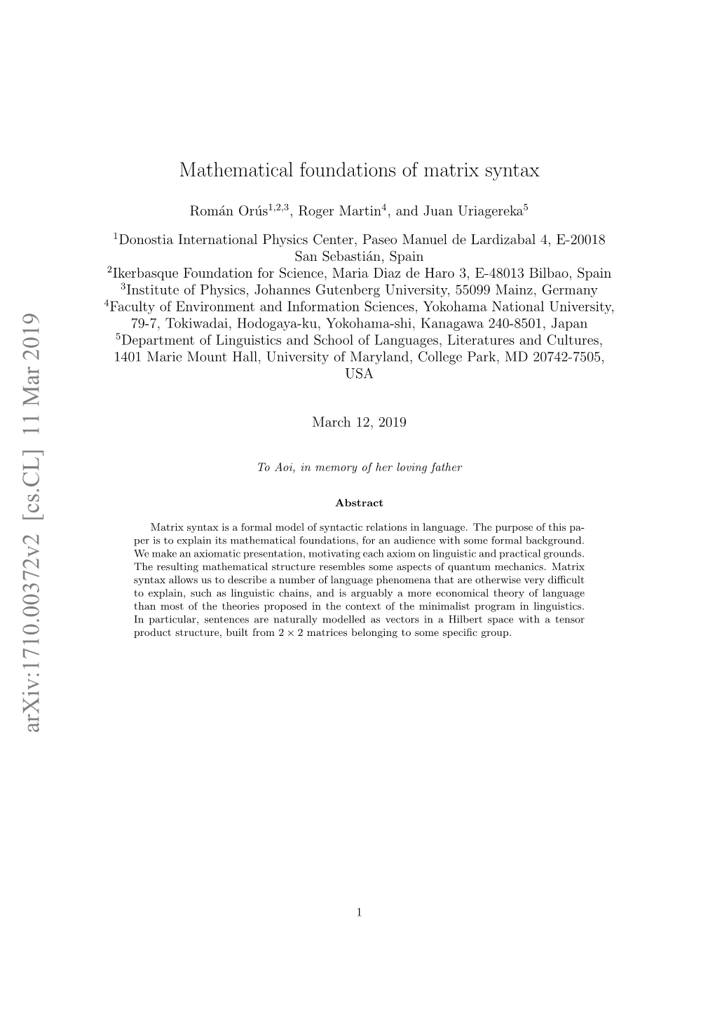 Mathematical Foundations of Matrix Syntax