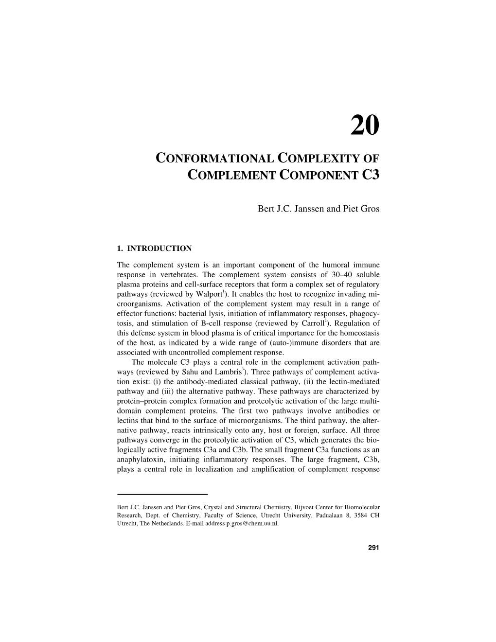 Conformational Complexity of Complement Component C3