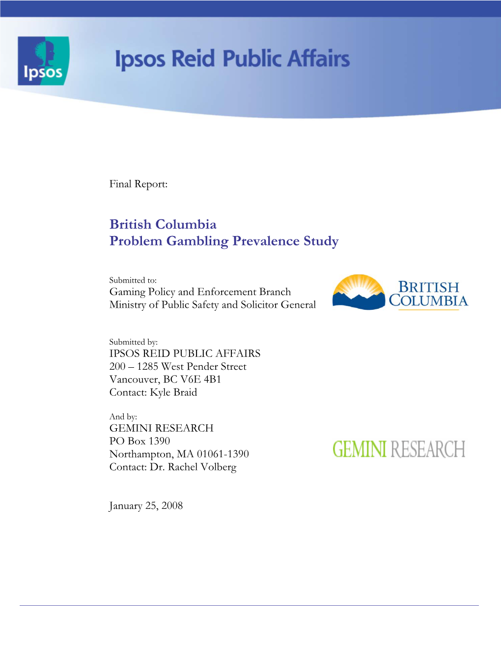 British Columbia Problem Gambling Prevalence Study