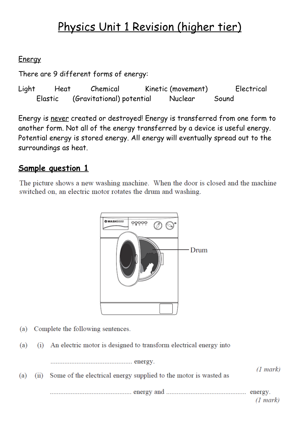 Physics Unit 1A Revision (Higher Tier)