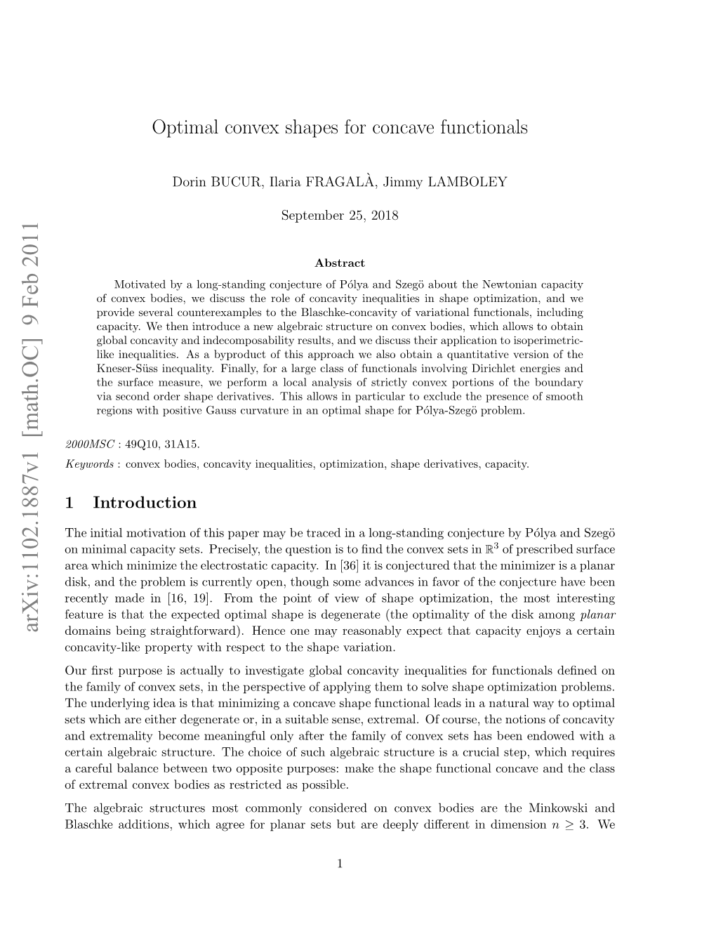 Optimal Convex Shapes for Concave Functionals