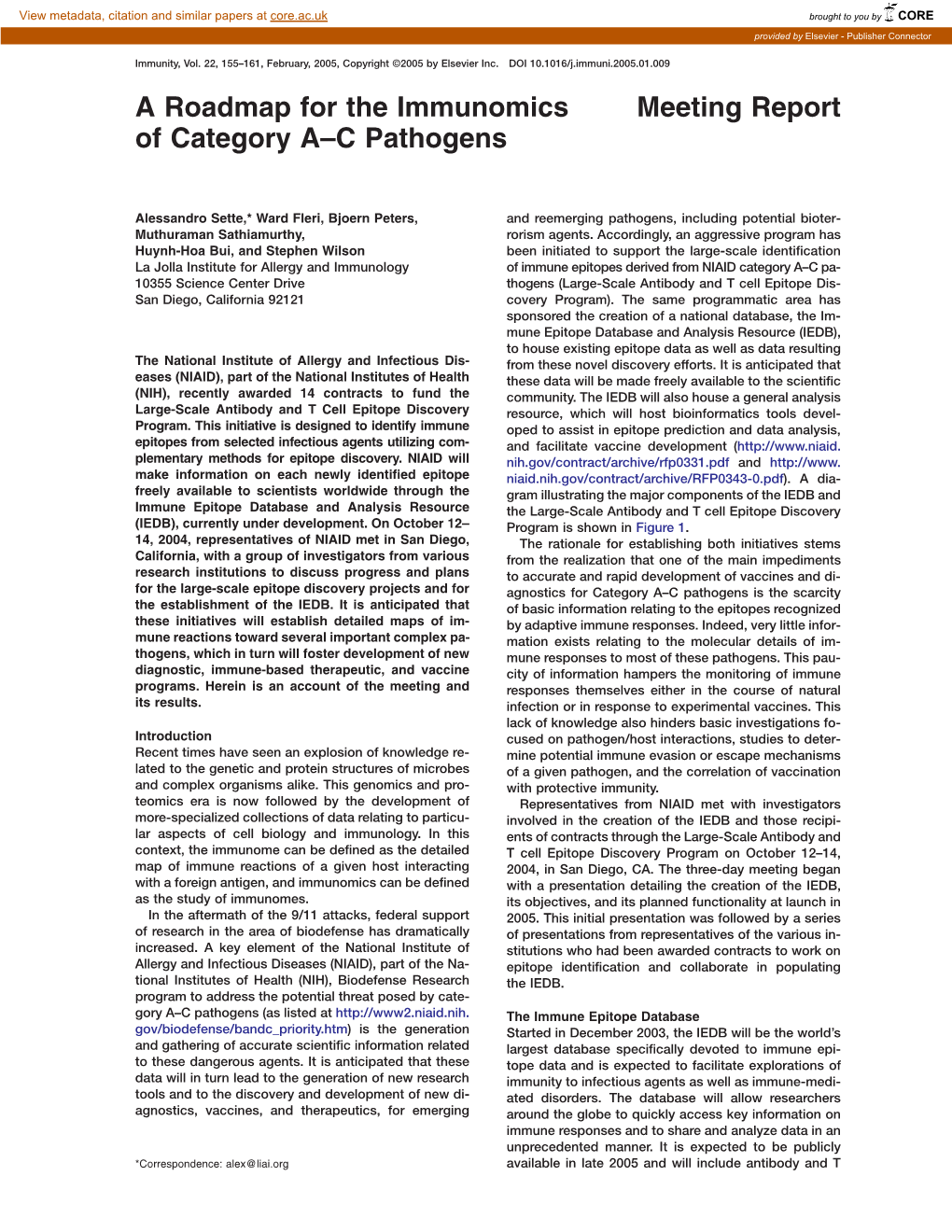 Meeting Report a Roadmap for the Immunomics of Category A–C