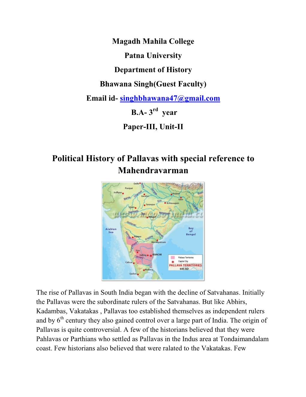 Political History of Pallavas with Special Reference to Mahendravarman