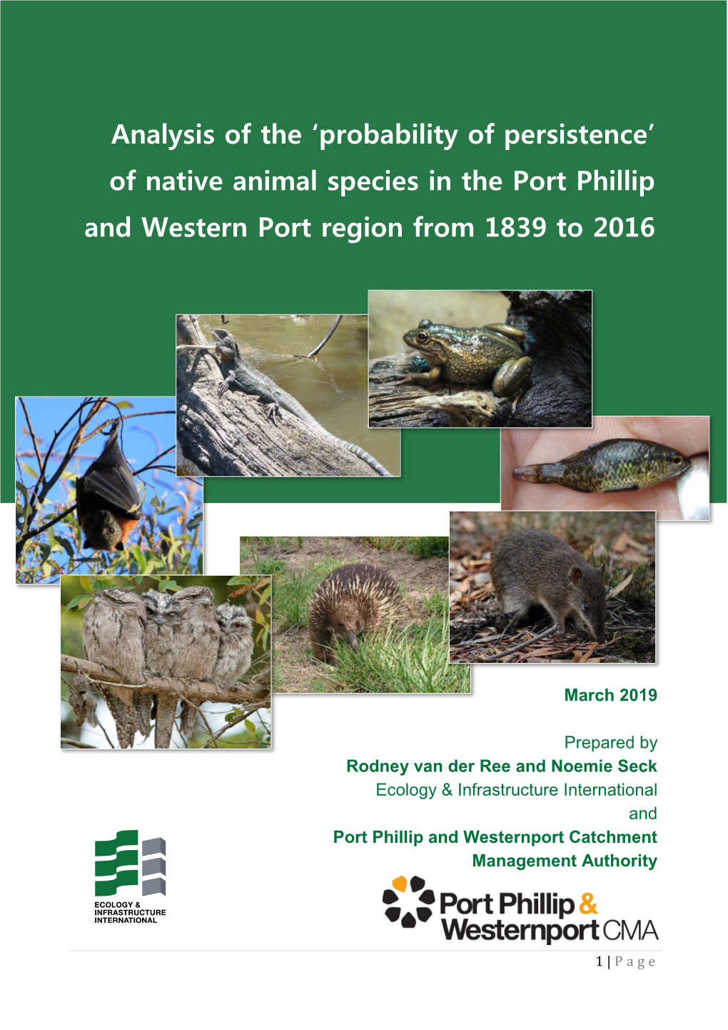 Probably of Persistence of Native Animals in Port Phillip and Western Port Region 1839-2016