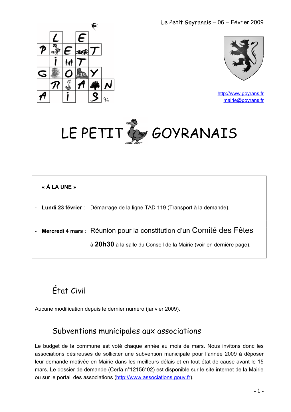 Le Petit Goyranais – 06 – Février 2009