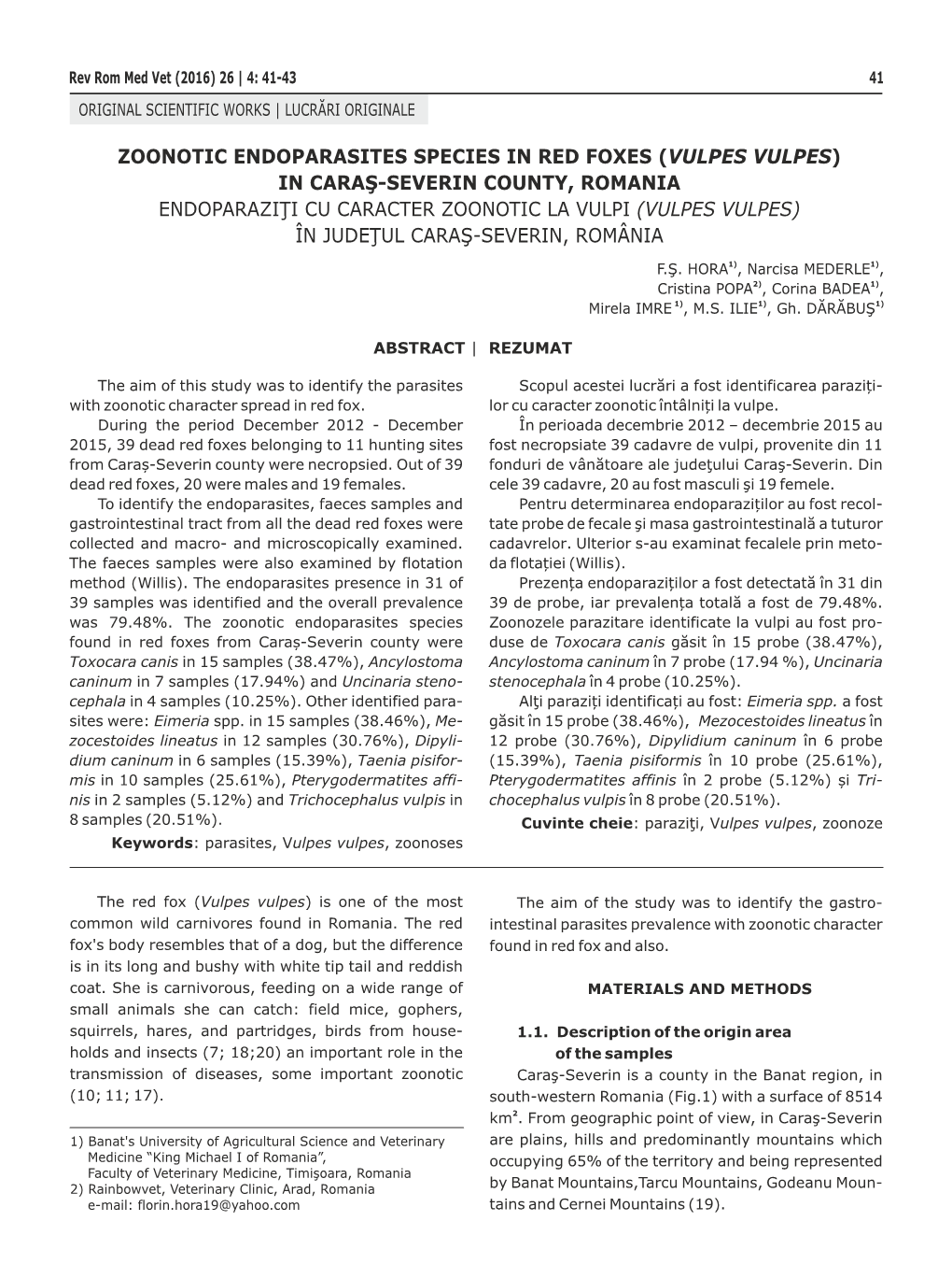 Zoonotic Endoparasites Species in Red Foxes (Vulpes