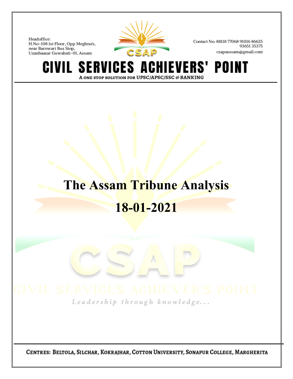 The Assam Tribune Analysis 18-01-2021